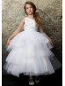 Beaded White Lace Tulle Layered Flower Girl Dress